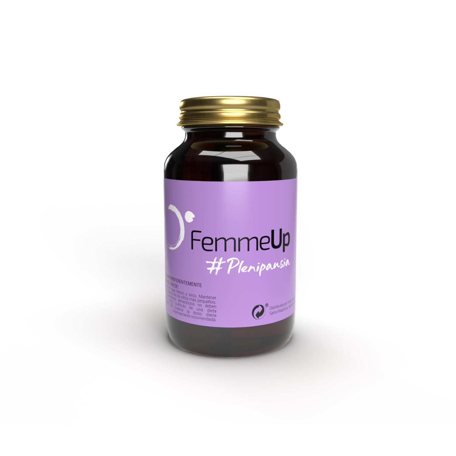 Cápsulas FemmeUp Plenipausia de Femmeup, suplemento para mujeres, imagen de la caja y cápsulas en un fondo neutro