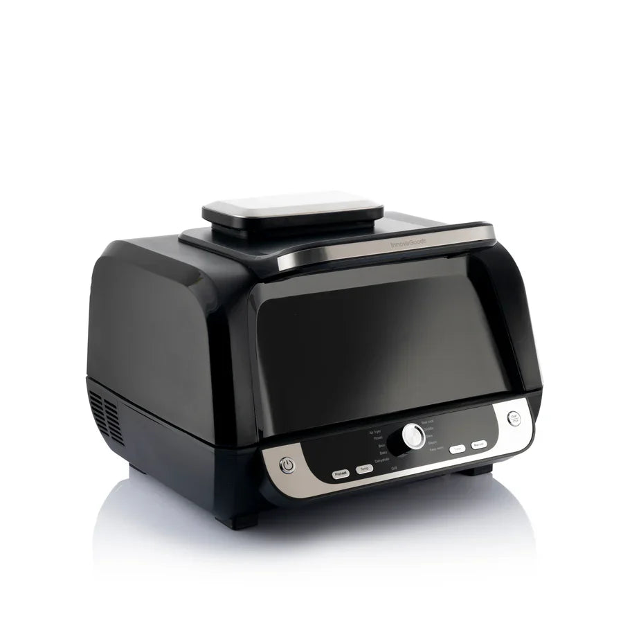 Freidora de aire con grill Fryinn 12-en-1 en negro, accesorios y recetario, 6L, 3400W, acero, innovagizmo.com