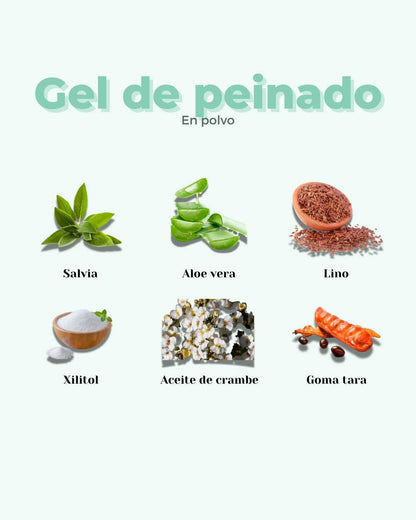Gel de peinado ecológico BANBU para cabello rizado, ingredientes naturales en polvo, fórmula para definir rizos.
