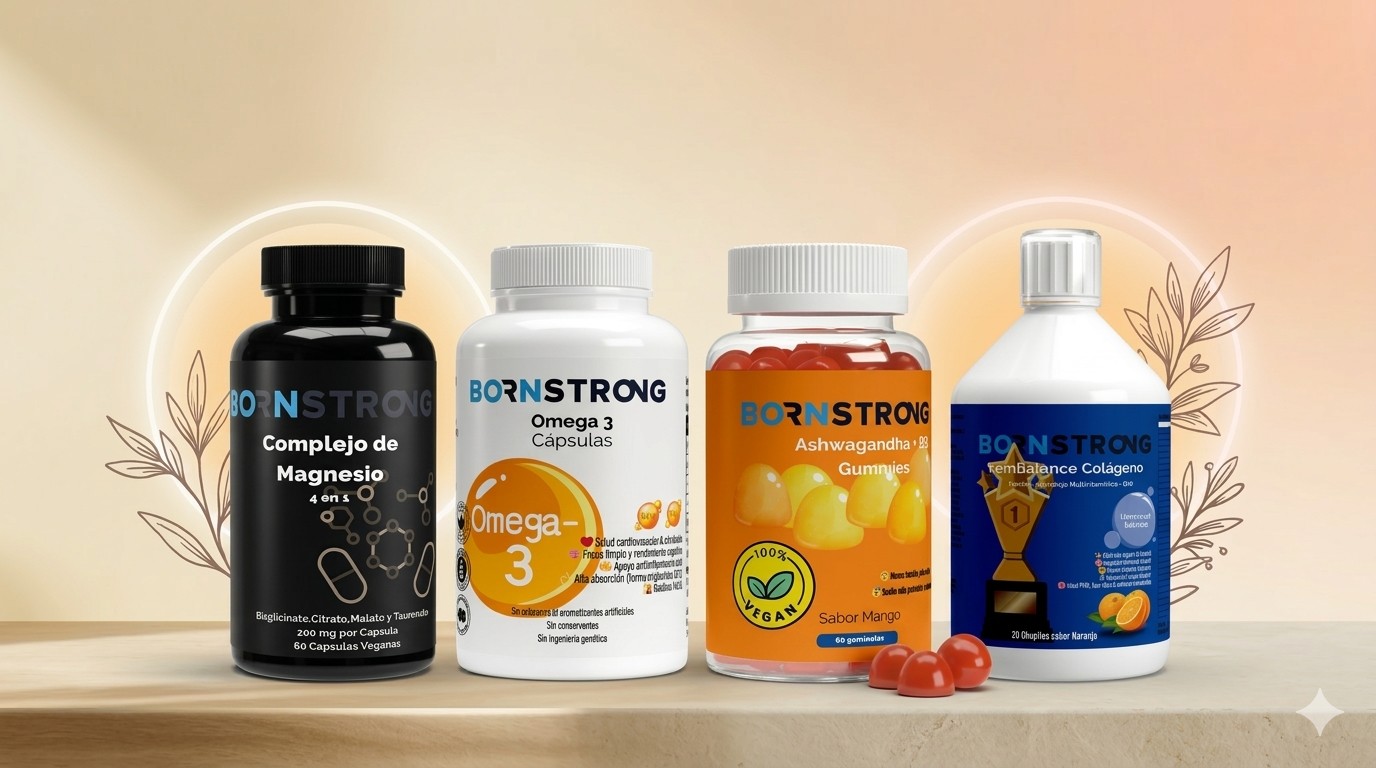 Paquete FemBalance y Vitality de BORNSTRONG FITNESS, complementos para el bienestar femenino y la energía diaria.