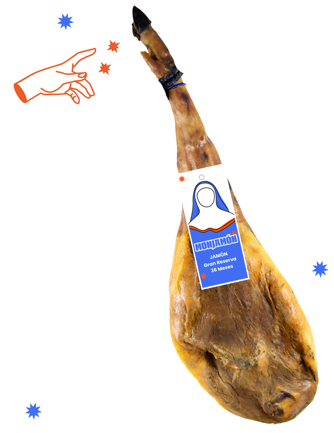 Jamón Gran Reserva de más de 36 meses de la marca MONJAMON Y MAS, lonchas finas y curadas en la imagen.