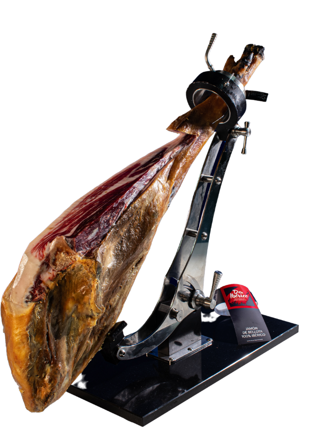 Jamón de Bellota 100% Ibérico MONJAMON Y MAS en lonchas finas, con grasa intramuscular y textura marmoleada.