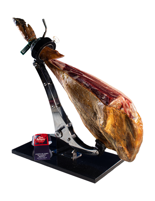 Jamón de Cebo de Campo Ibérico de 50% raza Ibérica, jamón curado de la marca MONJAMON Y MAS, cortado en lonchas finas.