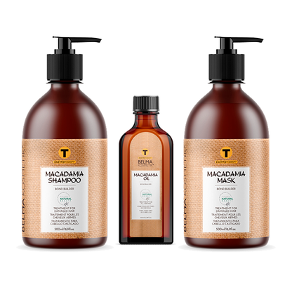 Kit de cuidado en casa XARODIST con champú, mascarilla y suero de aceite de macadamia para cabello saludable