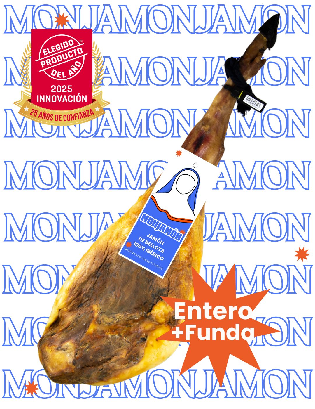 Jamón de Bellota 100% Ibérico de más de 42 meses de maduración, certificado BRIDA NEGRA, presentado en lonchas finas.