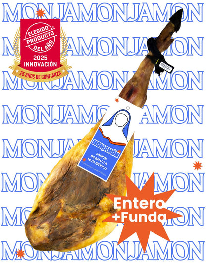 Jamón de Bellota 100% Ibérico de más de 42 meses de maduración, certificado BRIDA NEGRA, presentado en lonchas finas.