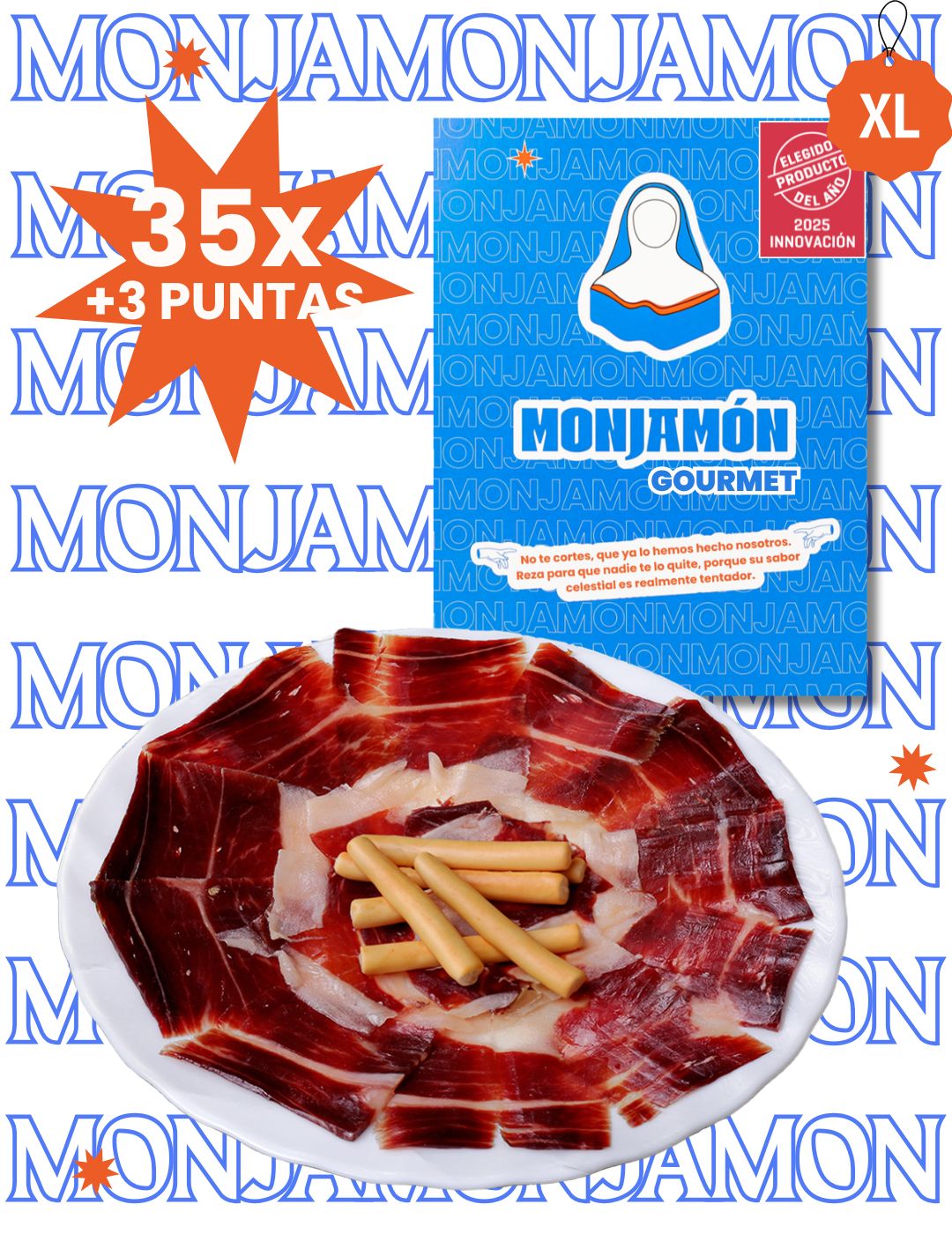 Jamón de Bellota 100% Ibérico de MONJAMON Y MAS, con certificación BRIDA NEGRA, cortado en lonchas finas.