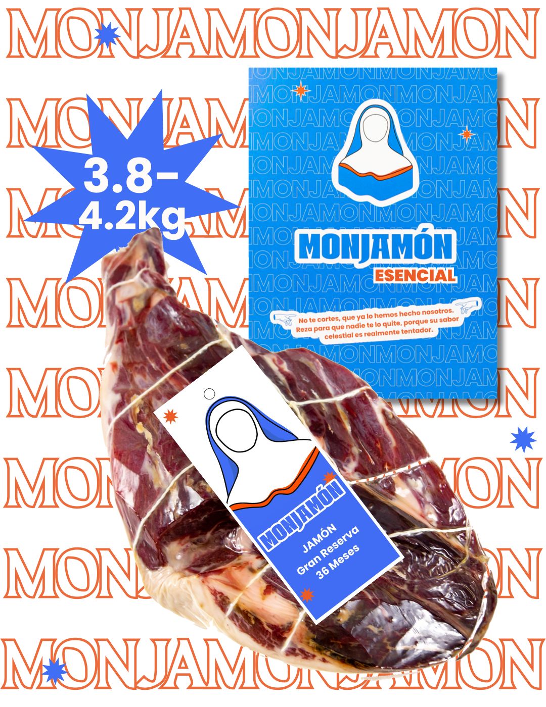 Jamón Gran Reserva de más de 36 meses de la marca Monjamón y Más, en corte deshuesado y listo para servir.