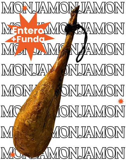 Jamón Monjamón Pasión +50 meses, entero, de la marca MONJAMON Y MÁS, con corte y textura visible en la imagen.