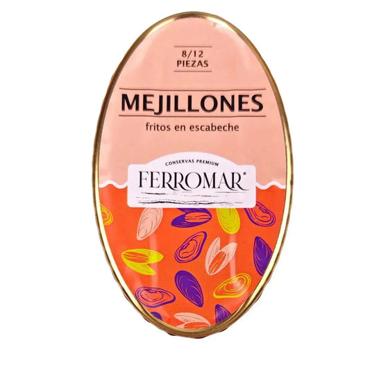Mejillones en escabeche grandes de Conservas FerroMAR, 8 a 12 piezas, en lata con mejillones frescos y sabrosos