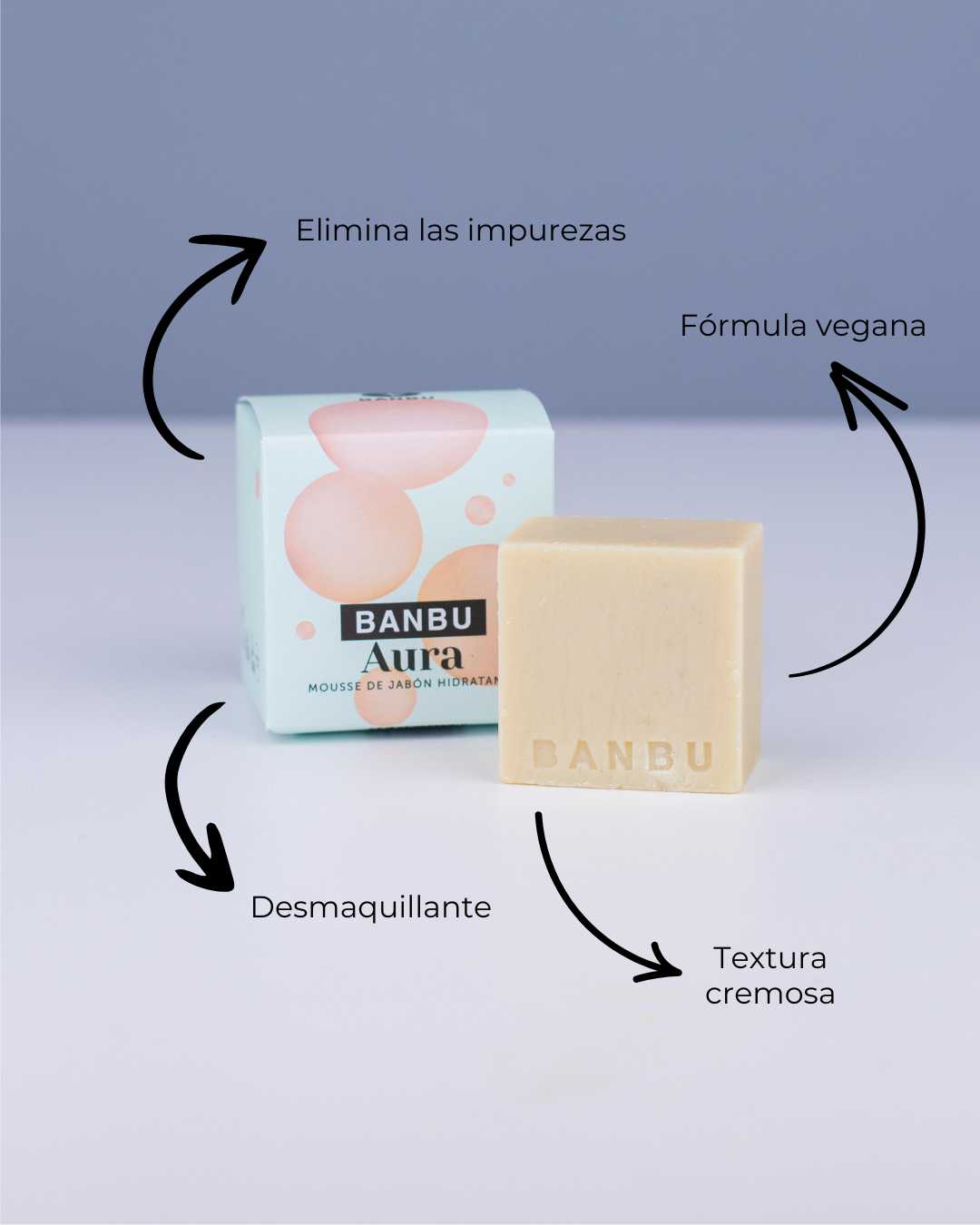 Mousse facial ecológica BANBU Aura para piel normal y seca, espuma suave y natural para limpieza facial efectiva.