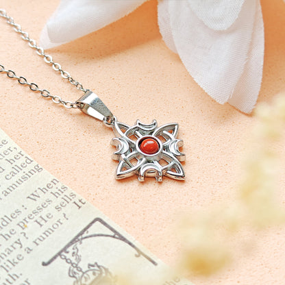 Collar Nudo de Bruja 'Wicca' Acero Inox. con Jaspe Rojo