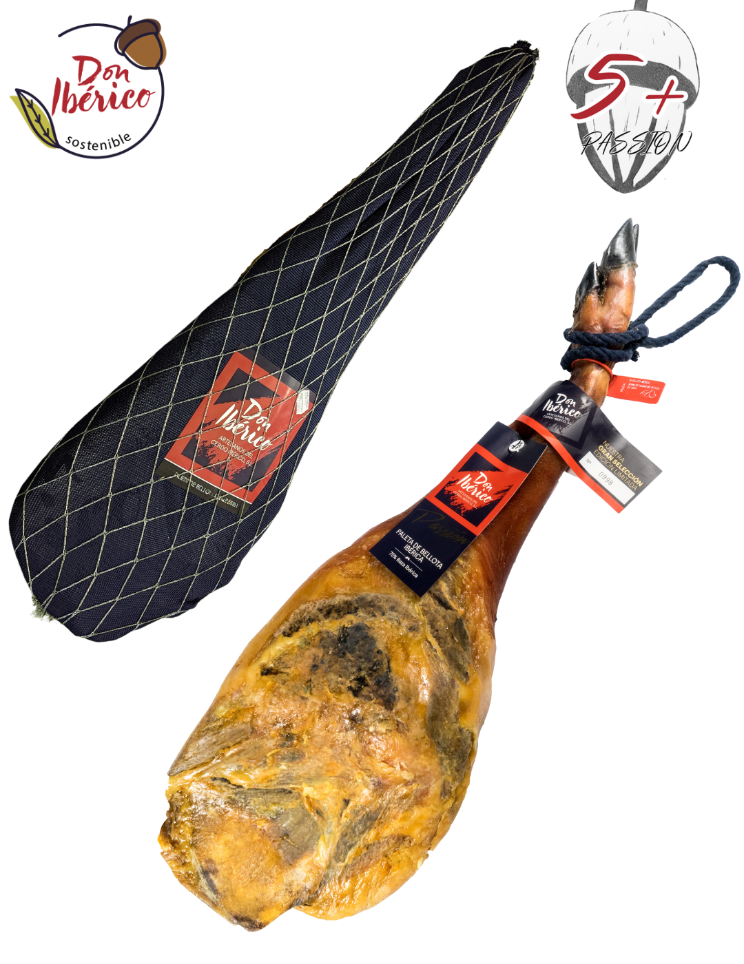 Jamon de bellota ibérica 75% raza ibérica de la marca Monjamón y Más, en lonchas finas sobre fondo neutro.