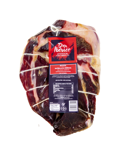 Jamón ibérico de bellota 75% raza ibérica de la marca Monjamón y Más, en presentación en lonchas finas.