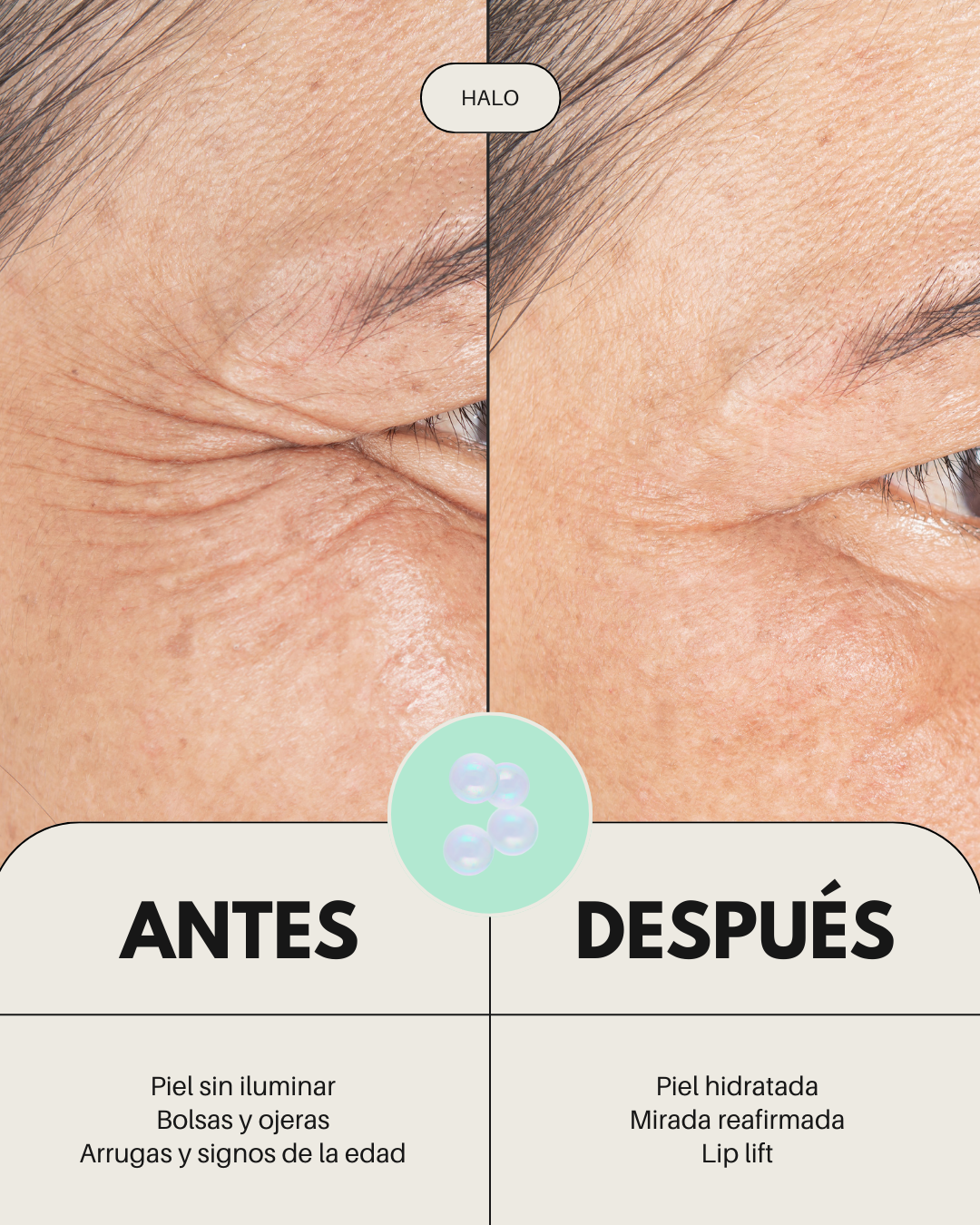 Pack facial básico BANBU para piel mixta y grasa, muestra antes y después de una rutina de cuidado facial ecológica.