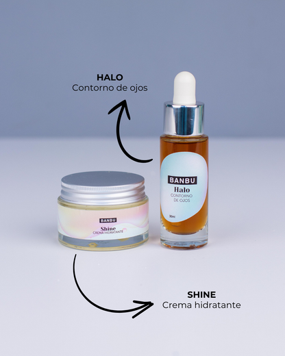 Pack de productos BANBU para rutina facial básica para piel mixta y grasa, incluye limpiador y crema en set ecológico.