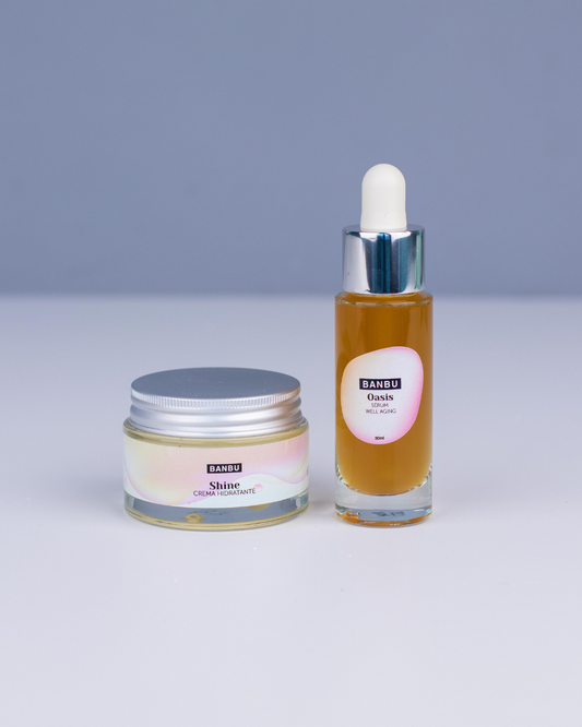 Pack facial básico ecológico para piel seca de Well Aging, incluye productos de cuidado facial de la marca BANBU.