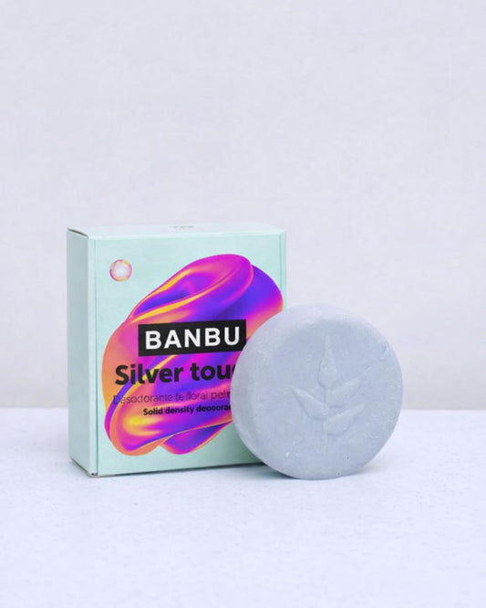 Recambio de desodorante en crema Silver Touch de BANBU, envase con diseño y textura del producto en el paquete.