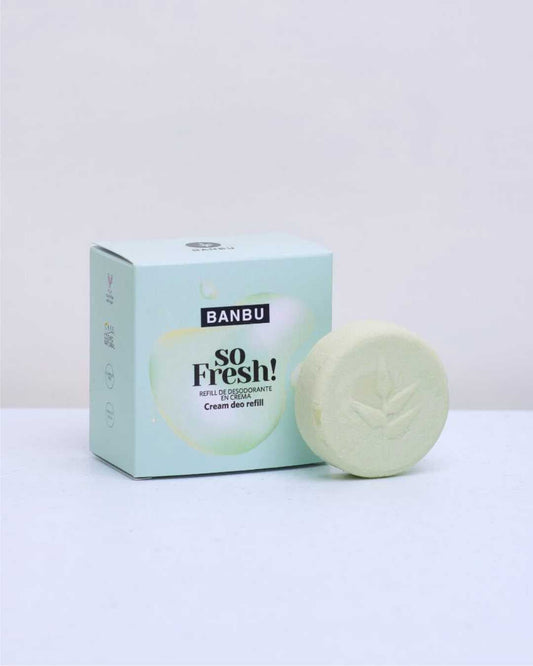 Recarga de desodorante en crema ECO SO FRESH de la marca BANBU en su envase de recarga.