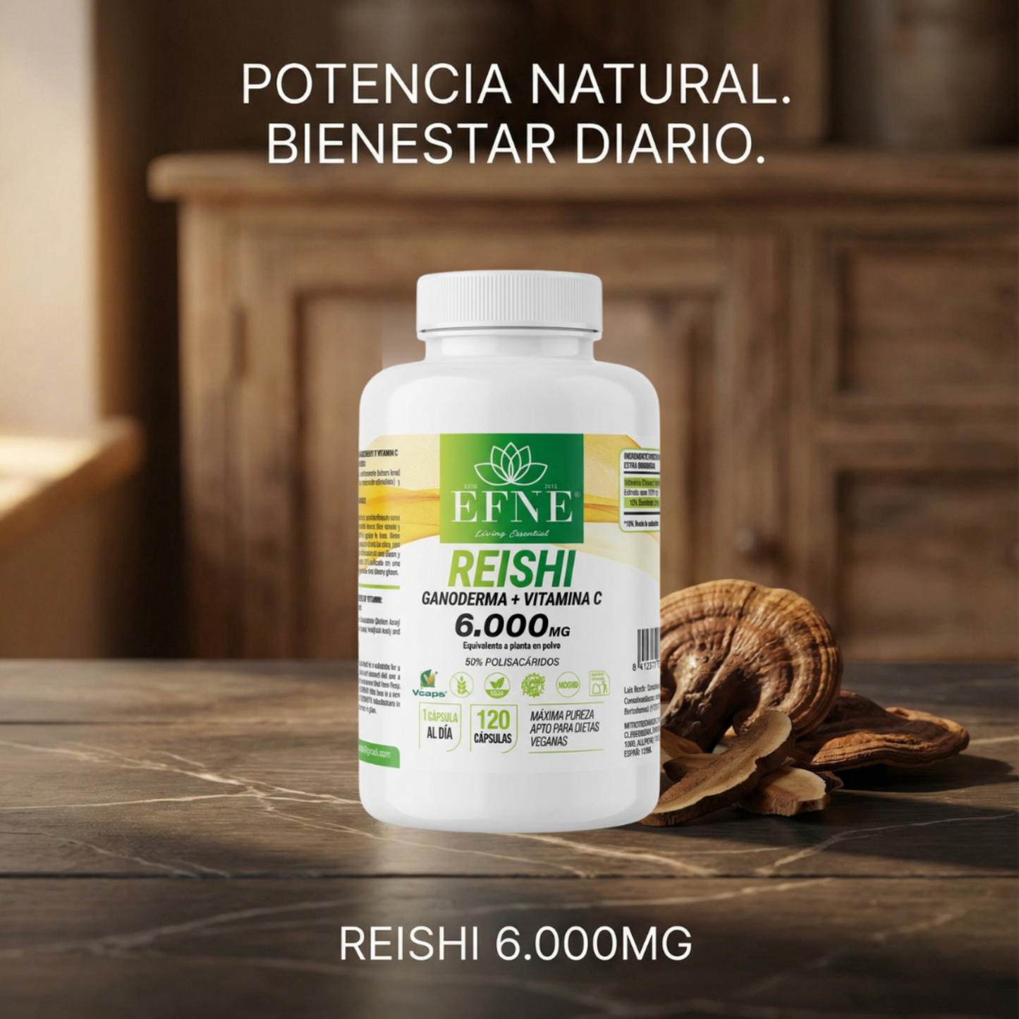 Reishi Ganoderma 6.000mg + Vitamina C EFNE: Refuerza Inmunidad y Controla el Estrés