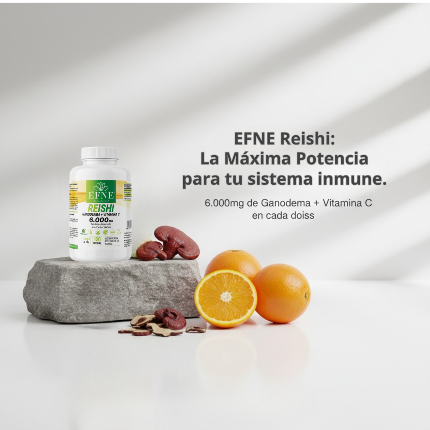 Reishi Ganoderma 6.000mg + Vitamina C EFNE: Refuerza Inmunidad y Controla el Estrés