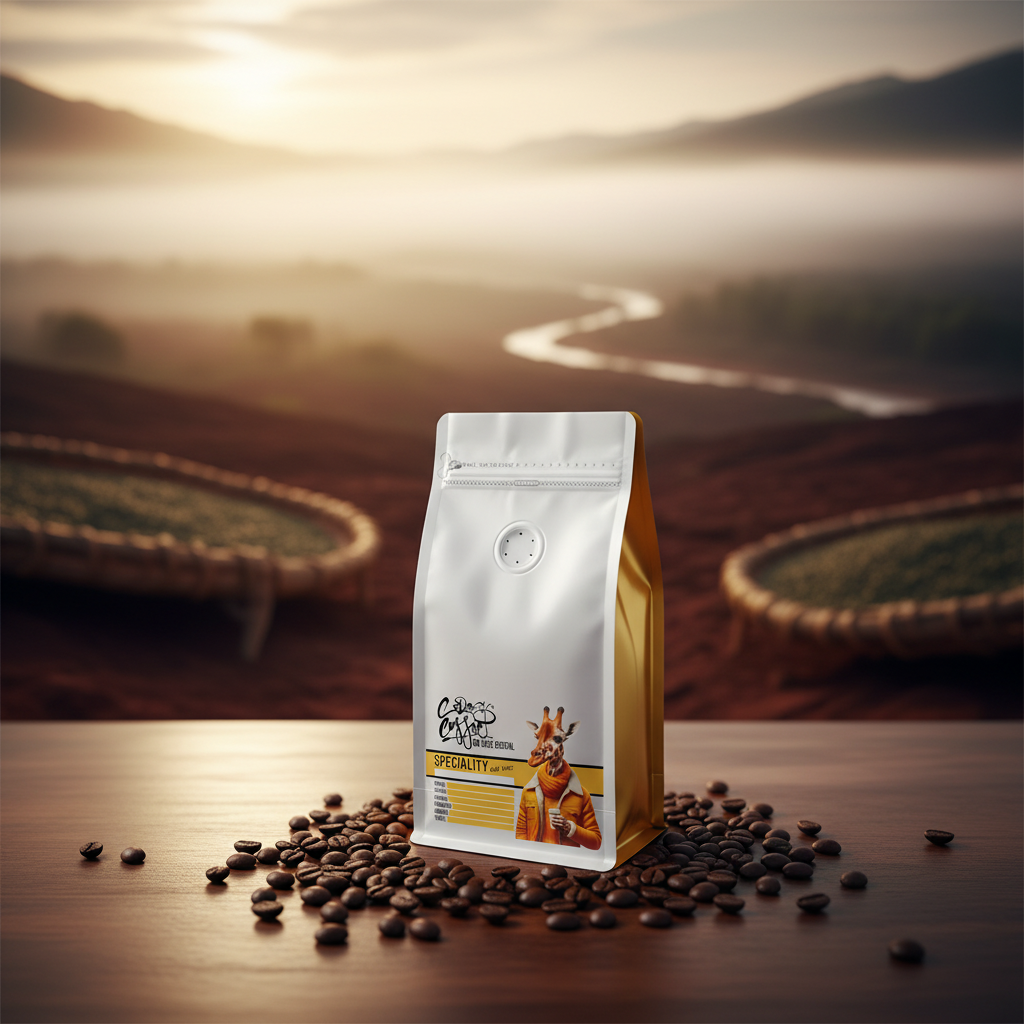 Café de especialidad Kenia Masai AA de Ceres Coffee, granos de café de alta calidad con certificación SCA 85.5, en una taza.