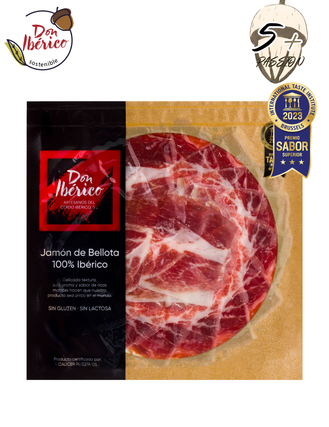 Jamon de Bellota 100% Ibérico de MONJAMON Y MAS, corte en rebanadas finas, sobre de cuchillo para jamón ibérico.