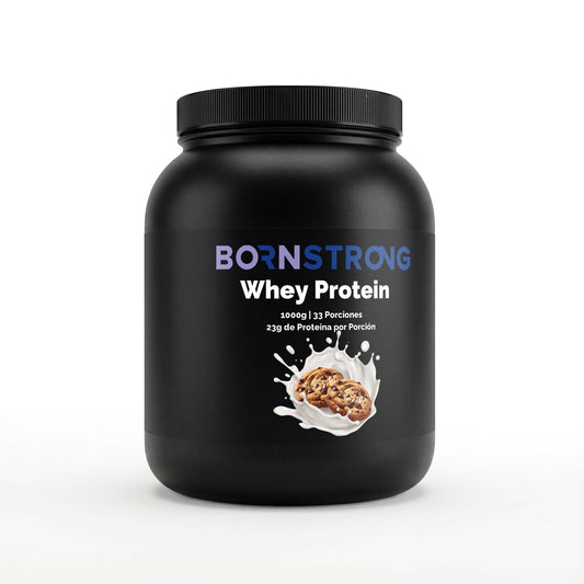 Galletas de proteína de suero premium BORNSTRONG FITNESS, 1000 g, con aspecto crujiente y sabor apetitoso.