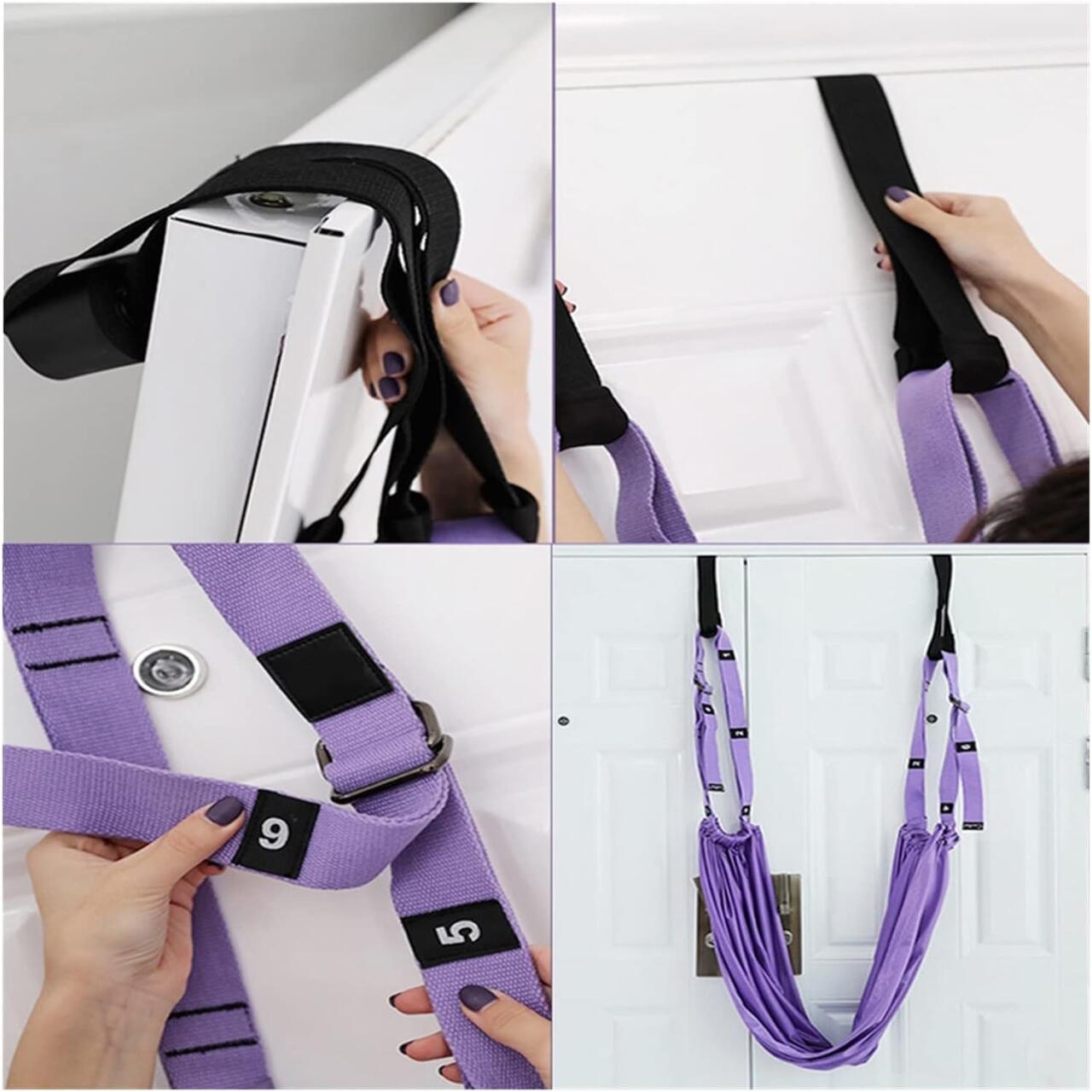 Accesorio para yoga aéreo de innovagizmo, con cuerda resistente y anclajes, ideal para practicar posturas en el aire.