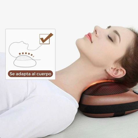 Almohada de masaje innovagizmo.com con cojín relajante para aliviar tensión y dolor en cuello y espalda.