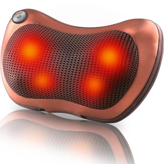 Almohada de masaje Innovagizmo.com con cables y controles para aliviar tensión muscular y relajar el cuerpo.