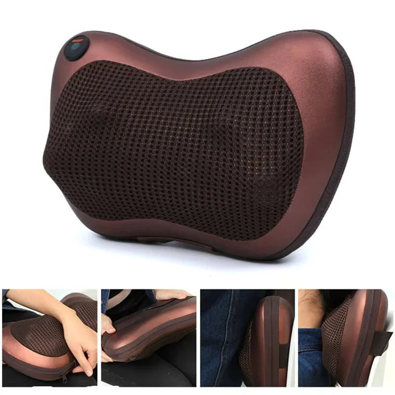 Almohada de masaje innovagizmo.com con función de relajación y rodillos para aliviar tensión en cuello y espalda.