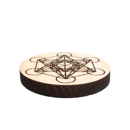 Altar de madera con diseño de Metatrón, decorativo y espiritual, ideal para rituales y espacios de meditación.