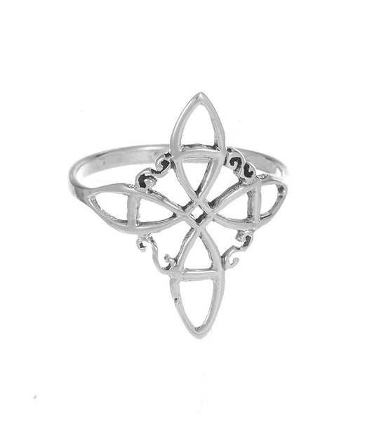 Anillo Nudo de Bruja en Plata de Ley 925 de Mystical Tienda, con diseño de nudo mágico en plata brillante.