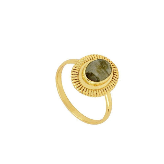 Anillo 'Ovale' de Labradorita - Baño de Oro 18k