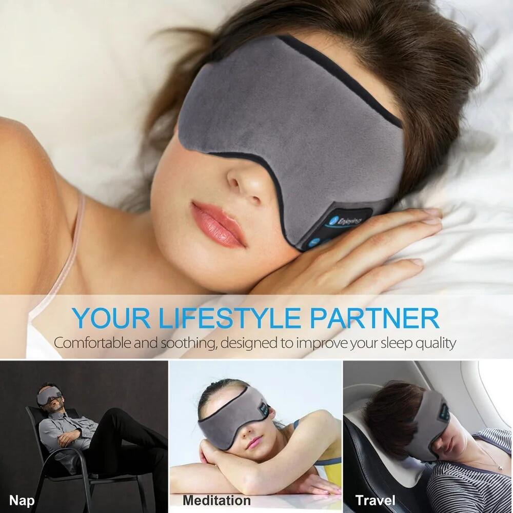 Antifaz Bluetooth innovagizmo.com, cómodo y suave, con auriculares integrados para relajarse y escuchar música.