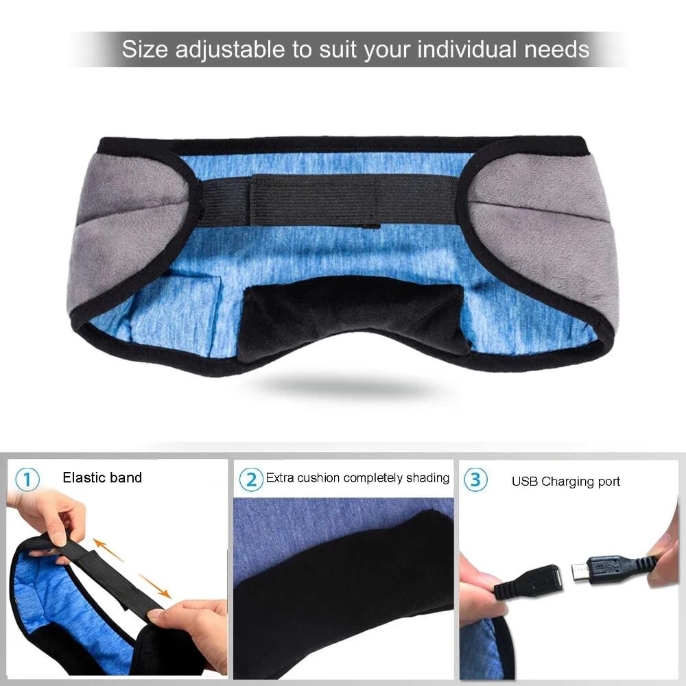 Antifaz Bluetooth negro de innovagizmo.com con auriculares integrados y diseño cómodo para dormir o relajarse.