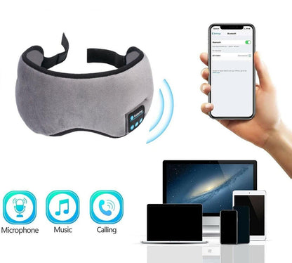Antifaz Bluetooth negro de innovagizmo.com con auriculares integrados para relajación y bloqueo de luz.