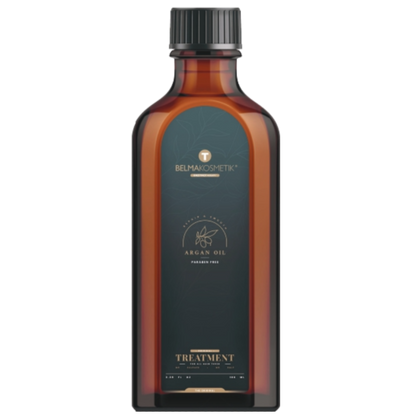 Sérum de aceite de argán Belma Kosmetik de la marca XARODIST, con envase de aceite de argán para cuidado facial y capilar.