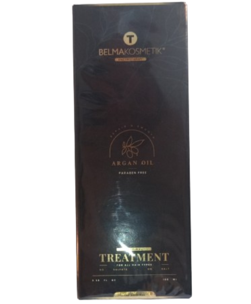 Sérum de aceite de argán de Belma Kosmetik de la marca XARODIST, en caja con frasco de aceite de argán natural.