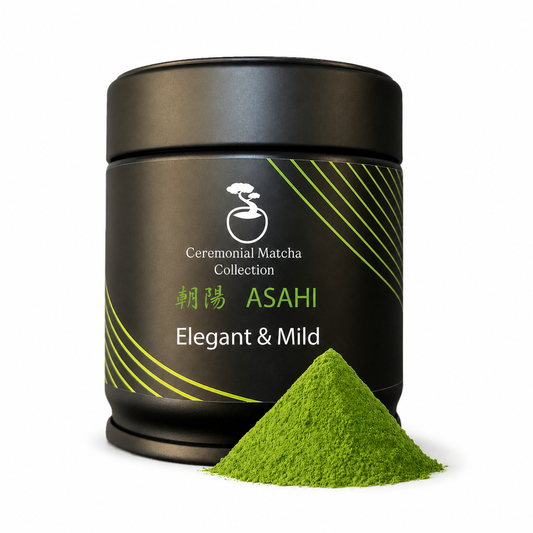 Tetera de ceremonial de matcha japonés Asahi en lata blanca, 30g, té verde en polvo para preparar té ceremonial japonés.