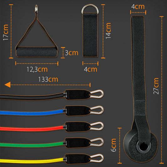 Set de 12 bandas de resistencia innovagizmo con 5 niveles y 10-30 lb, cinta elástica para ejercicio y entrenamiento físico.