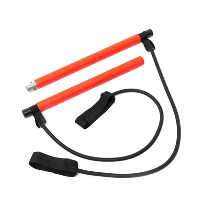 Barra de fitness con bandas elásticas y guía de ejercicios de innovagizmo, ideal para entrenamiento en casa y tonificación muscular