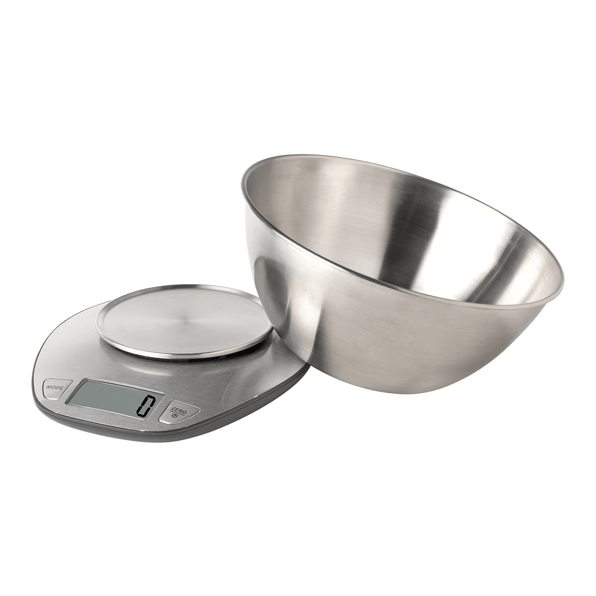 Báscula electrónica de cocina Innovagizmo con bol de acero inoxidable, precisa para medir ingredientes en la cocina.