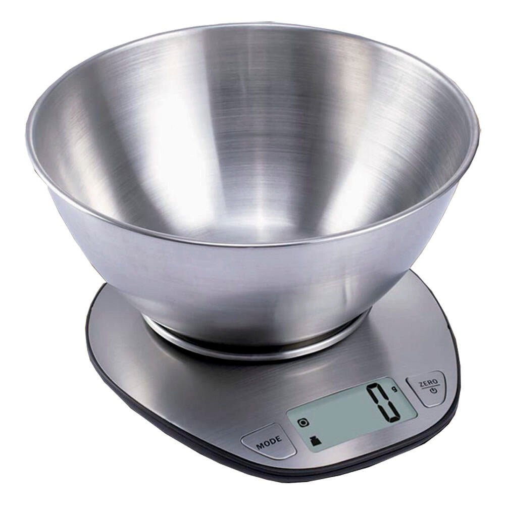 Báscula electrónica de cocina Innovagizmo con bol de acero inoxidable, precisa y fácil de usar para medir ingredientes.