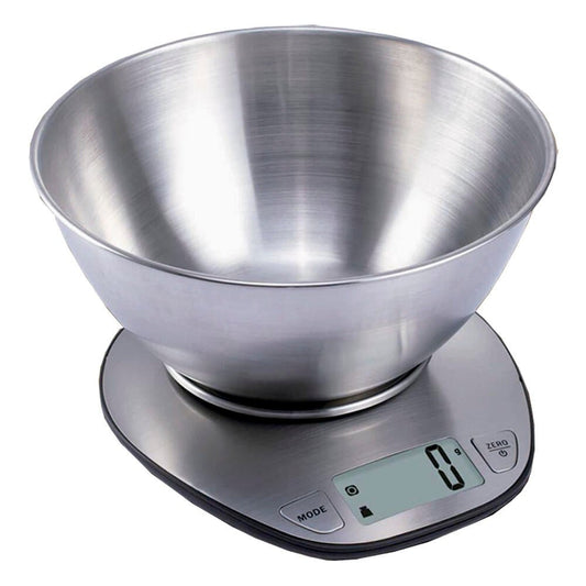 Báscula electrónica de cocina Innovagizmo con bol de acero inoxidable, precisa y fácil de usar para medir ingredientes.