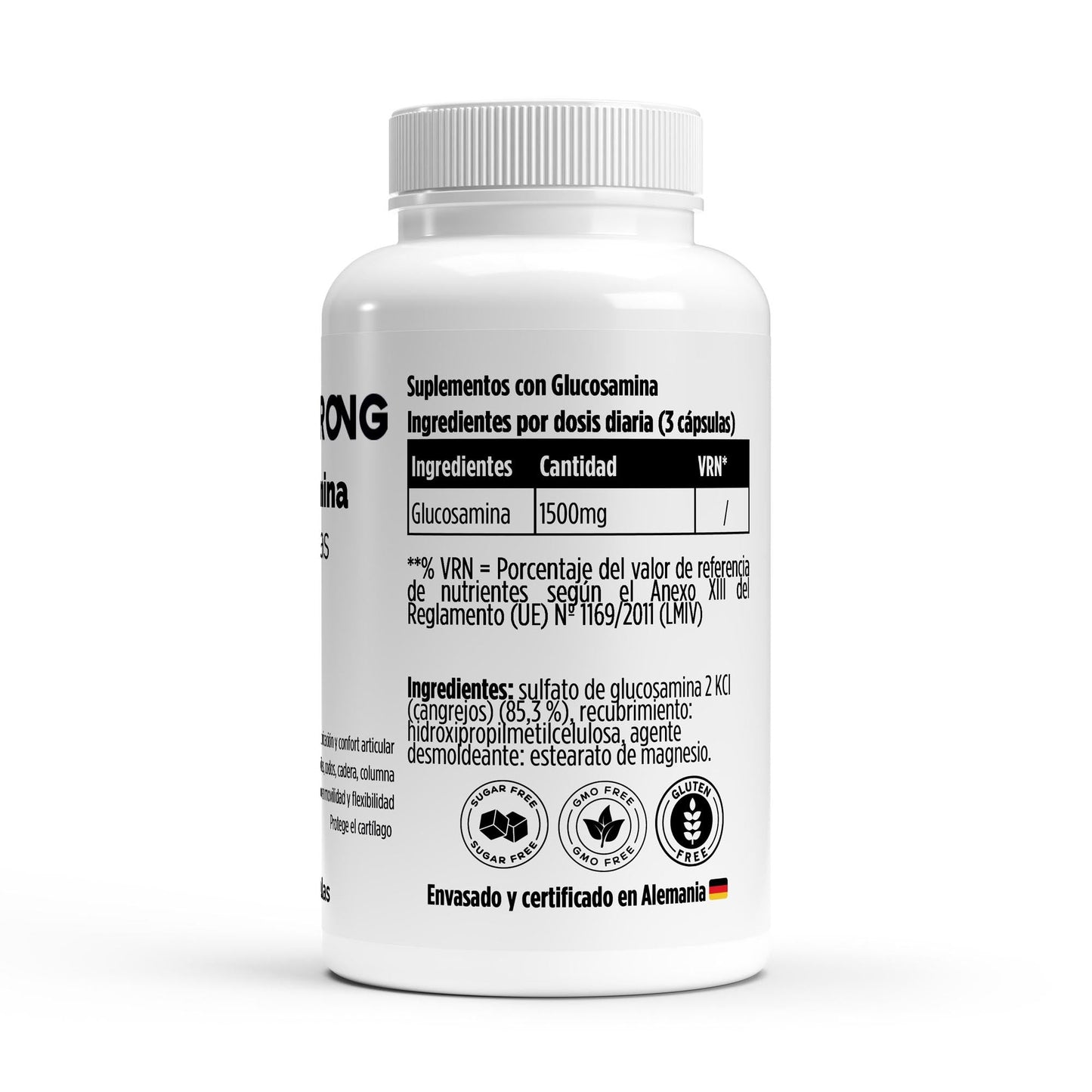 Suplemento BORNSTRONG FITNESS de glucosamina 500mg en cápsulas, con 90 unidades, para el cuidado de las articulaciones.