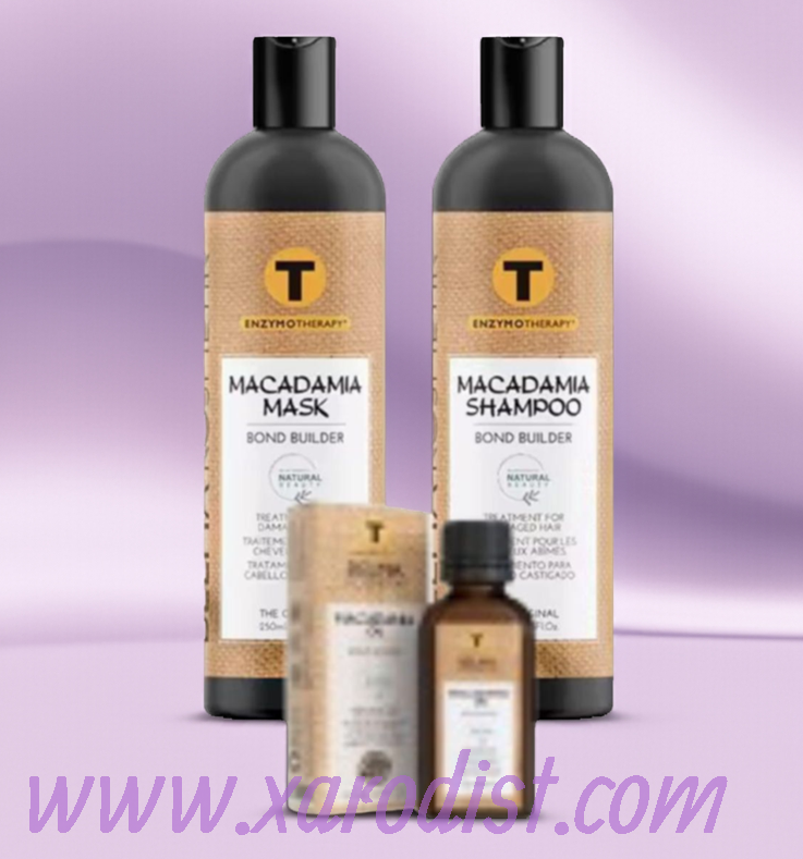 Kit de tratamiento capilar XARODIST Belma kosmetik con champú, mascarilla y sérum de macadamia, 250 ml y 50 ml.