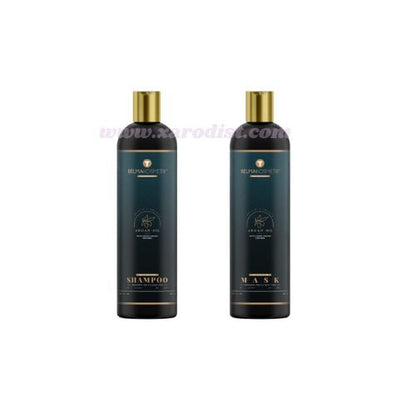 Kit de mantenimiento capilar Belma de XARODIST con champú, mascarilla y sérum de argán para todo tipo de cabellos.