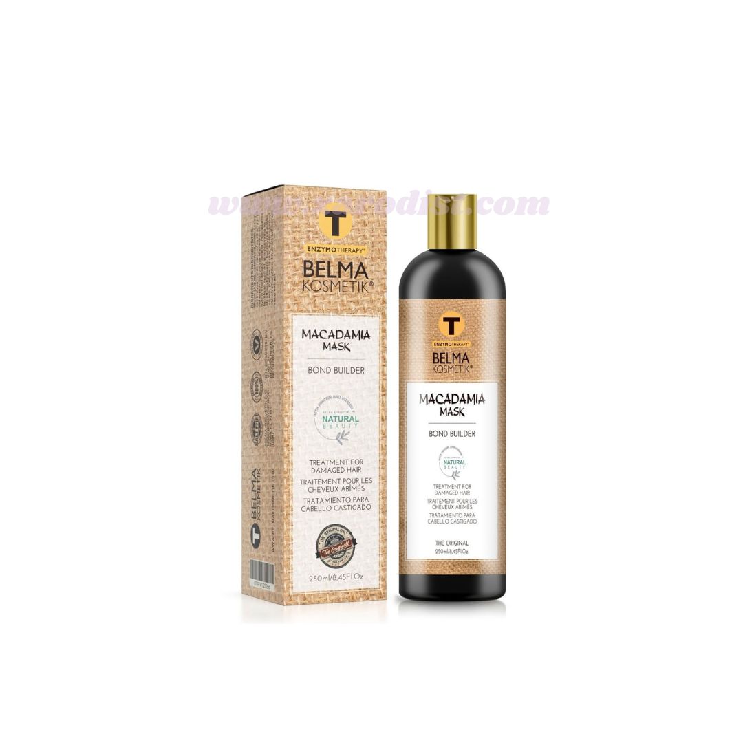 Kit de cuidado en casa Belma XARODIST con champú y mascarilla de macadamia, 250 ml cada uno, para cabello saludable.